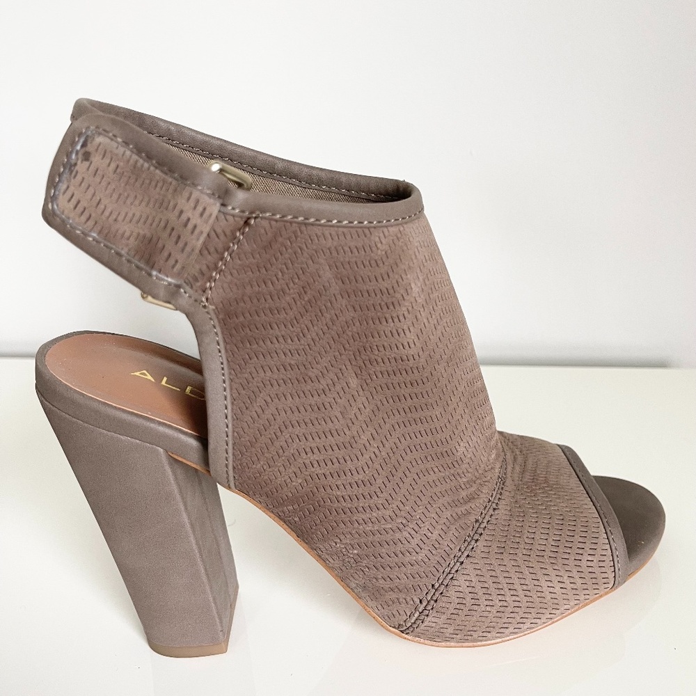 Brown suede high block heel